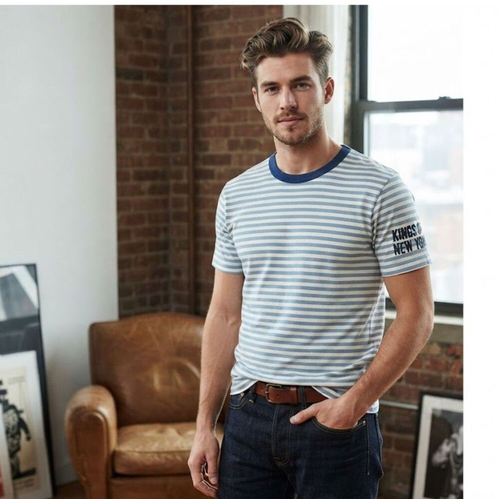 Kings of New York Men's White And Blue Striped T-shirt